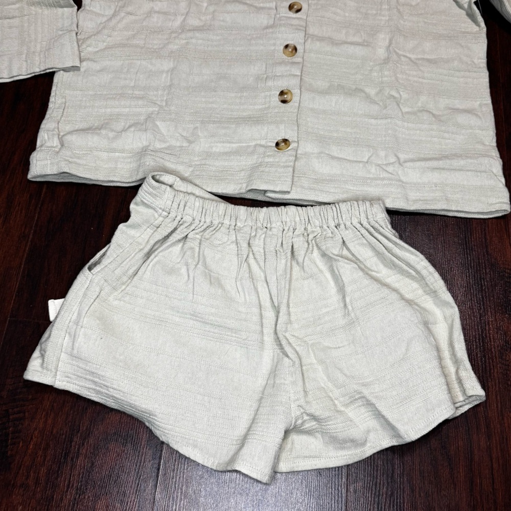 FREE PEOPLE Pippa Short Set 100% cotton Boxy Top & Shorts wrap closure Large Nwt - Picture 14 of 16